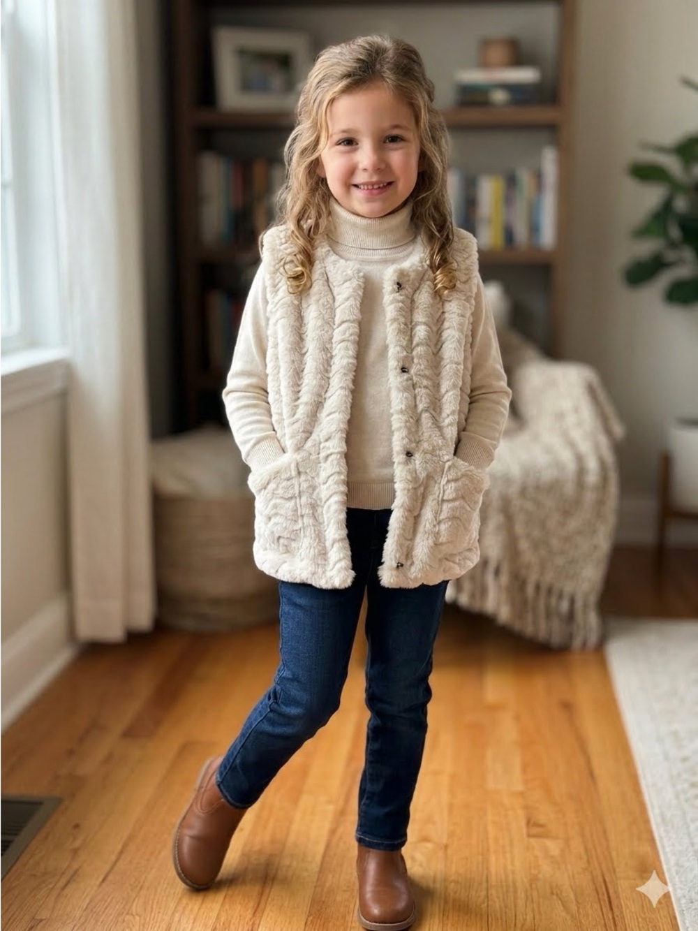 Zara Kids Outer Wear Collection Faux Fur Look Vest Sleeveless Jacket Size 13/14